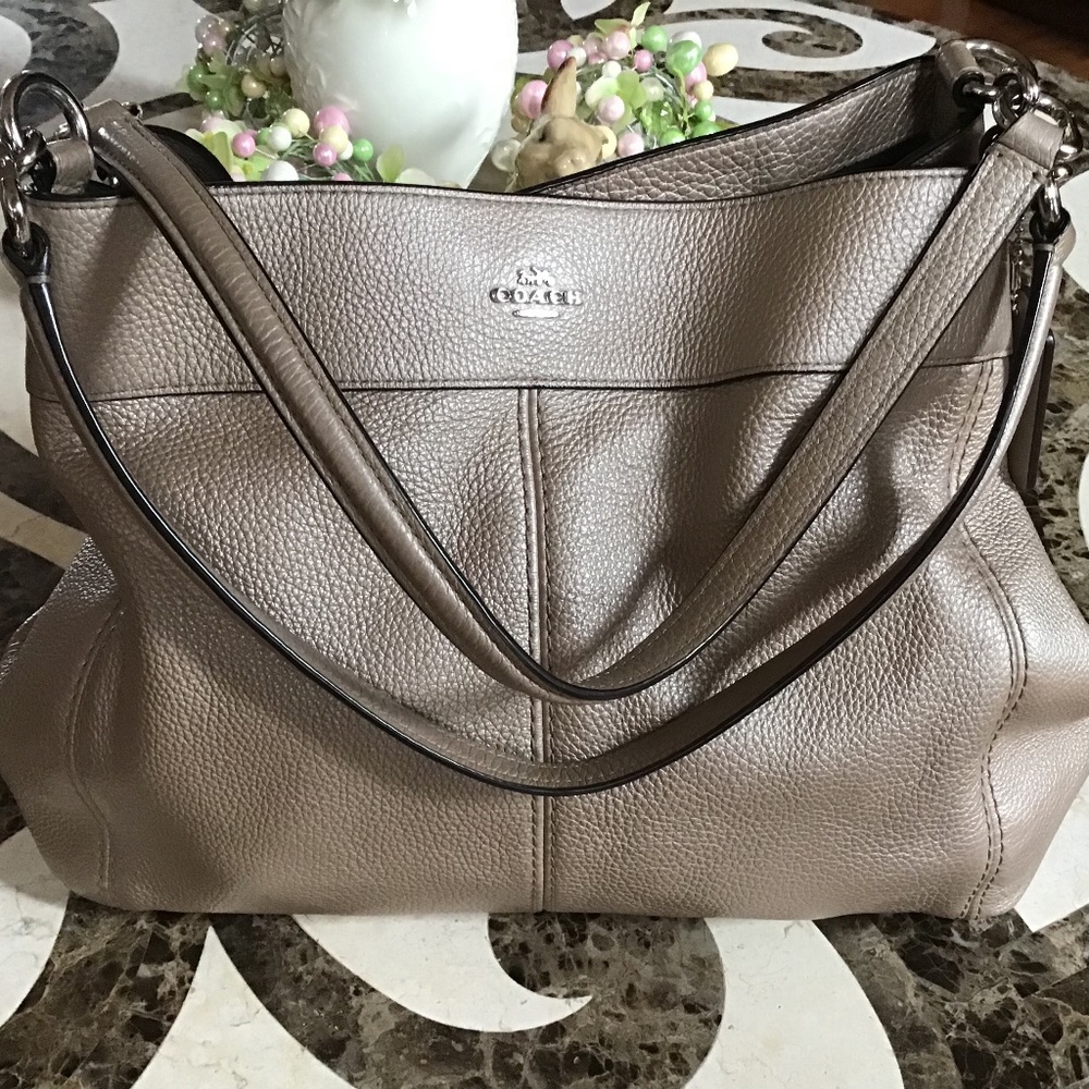 COACH Lexy Champagne Pebble Leather Three Compartments Shoulder Bag